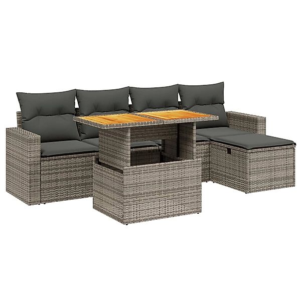 vidaXL 6-Tlg Garten-Sofagarnitur mit Kissen Grau Poly Rattan 3275587 günstig online kaufen
