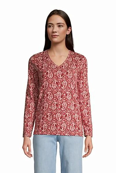 Supima Langarm-Shirt mit V-Ausschnitt, Damen, Größe: 48-50 Normal, Rot, Bau günstig online kaufen