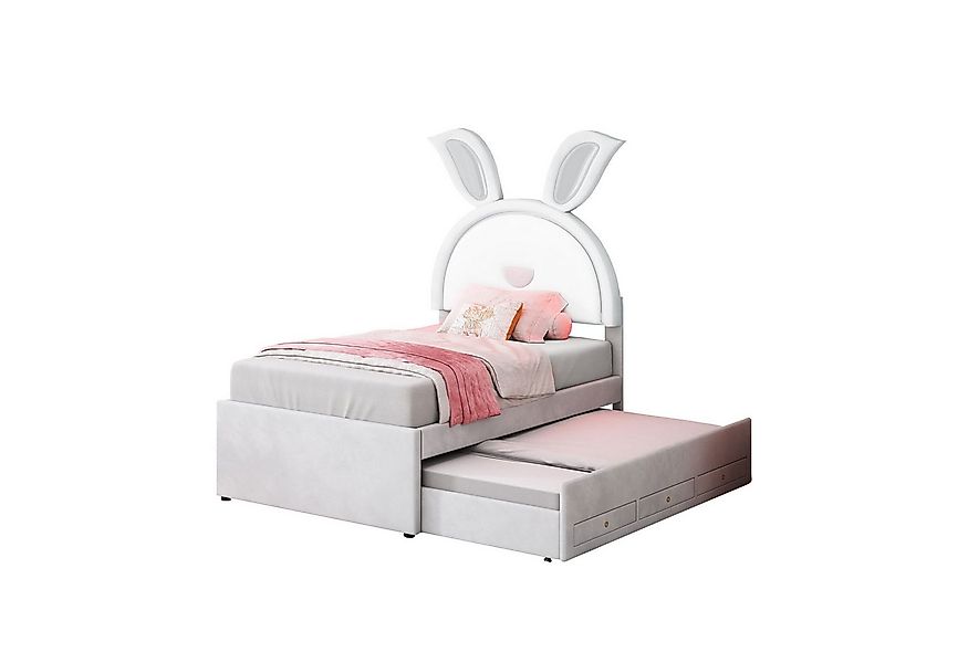 Flieks Polsterbett, LED Kinderbett 90x200cm mit Schubladen/ausziehbarem Bet günstig online kaufen