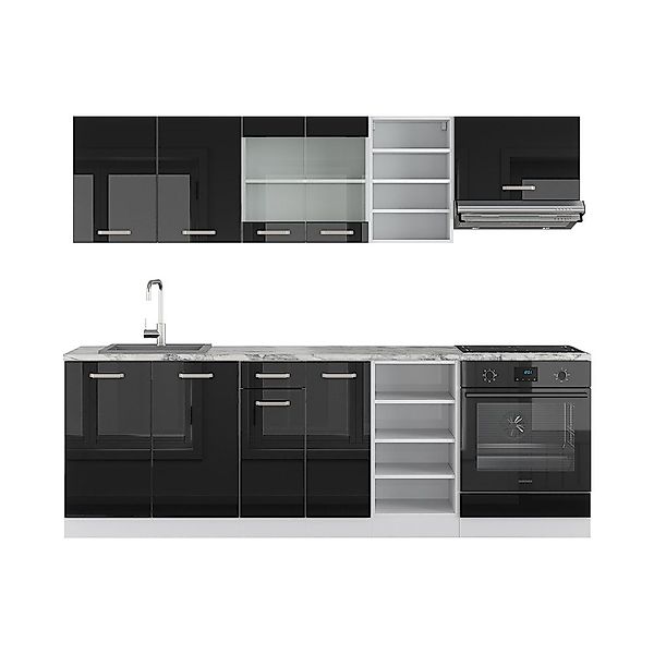 Vicco Küchenzeile R-Line, Schwarz Hochglanz/Weiß, 240 günstig online kaufen