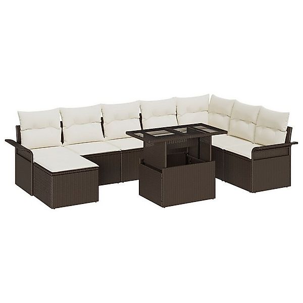 vidaXL Loungesofa 9-tlg. Garten-Sofagarnitur mit Kissen Braun Poly Rattan, günstig online kaufen