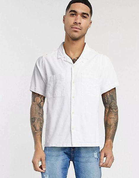 Topman – Kurzärmliges Leinenhemd in Weiß mit Reverskragen günstig online kaufen