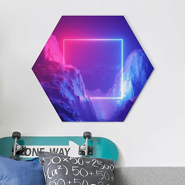 Hexagon-Alu-Dibond Bild Quadratisches Neonlicht günstig online kaufen