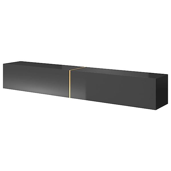 Selsey TV-Hängeboard Bisira 200 cm Schwarz mit Goldenem Einsatz günstig online kaufen