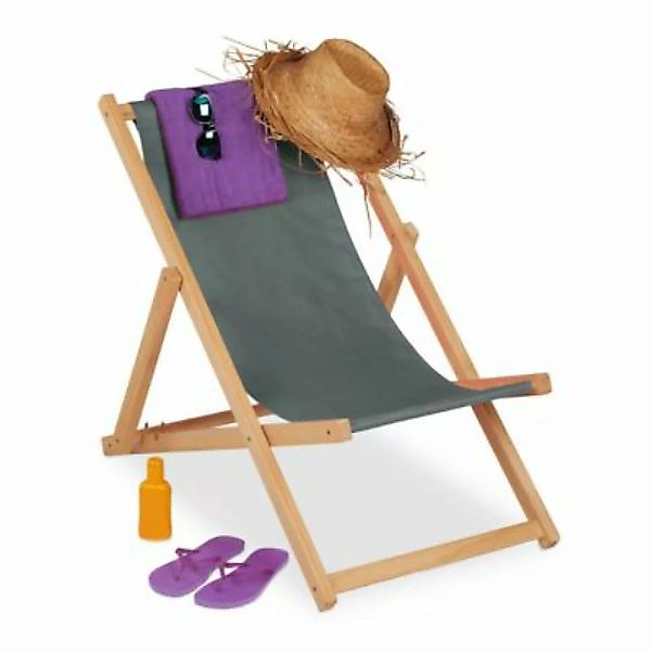 relaxdays Grauer Liegestuhl aus Holz grau günstig online kaufen