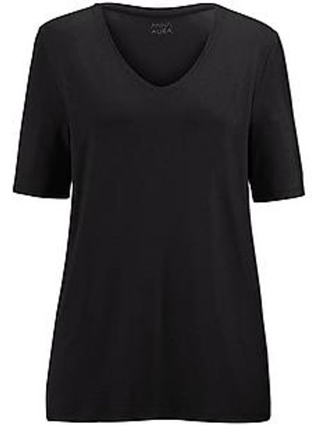 Shirt gerundetem V-Ausschnitt Anna Aura schwarz günstig online kaufen