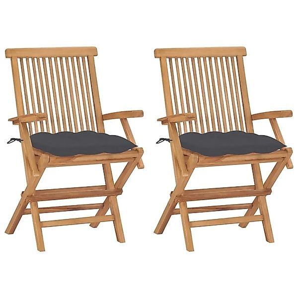vidaXL Gartenstühle mit Anthrazit Kissen 2 Stk Massivholz Teak 3062502 günstig online kaufen