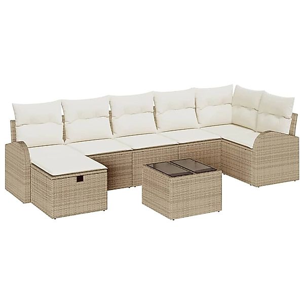 vidaXL Garten-Sofa-Set mit Kissen mit Speicher 8-Tlg Beige Poly Rattan 3360 günstig online kaufen