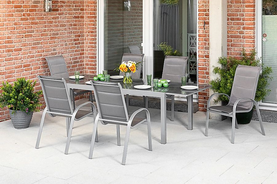 MERXX Garten-Essgruppe "Amalfi di lusso", (7 tlg.), 6 Stapelsessel, Hochleh günstig online kaufen