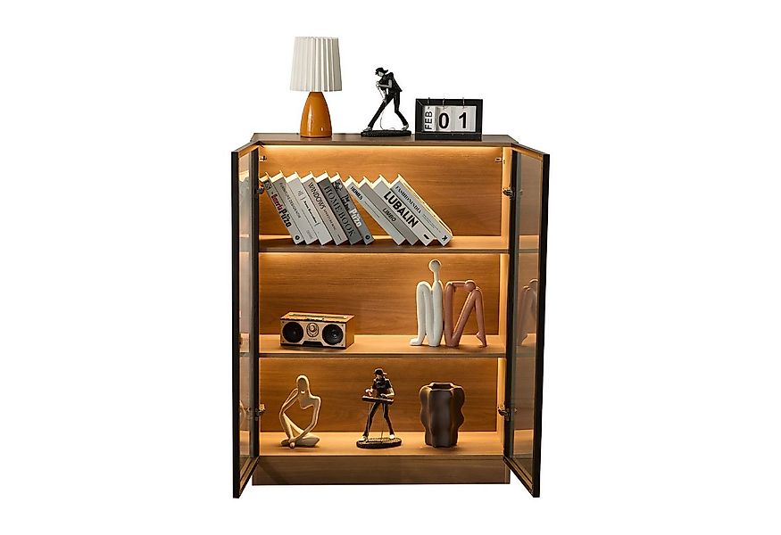 Merax Glasvitrine mit Beleuchtung und 3 Einlegeböden (T32/H106/B80cm) Stand günstig online kaufen