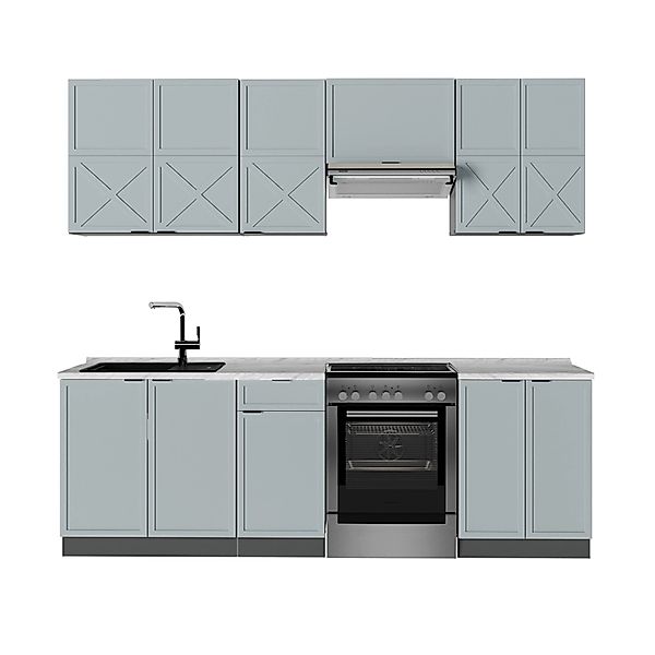 Vicco Fame-Line Küchenzeile Hellblau-grau/Anthrazit 240 cm ohne Arbeitsplat günstig online kaufen