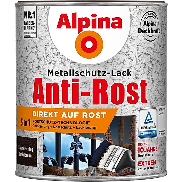 Alpina Metallschutz-Lack Anti-Rost Dunkelbraun Hammerschlag 750 ml günstig online kaufen