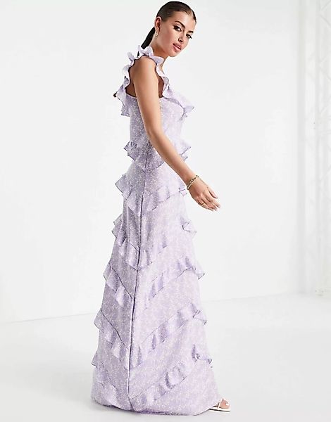 Pretty Lavish – Cecile – Midaxi-Kleid mit eckigem Ausschnitt, Rüschen und a günstig online kaufen
