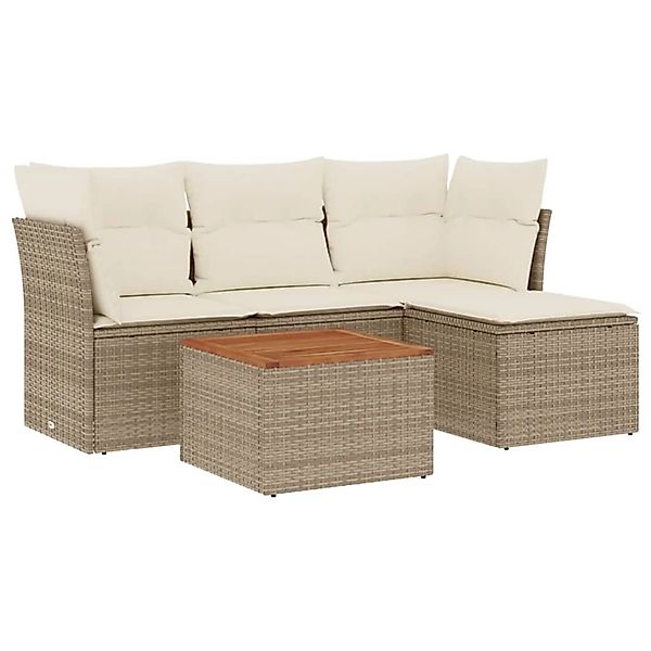 vidaXL 5-Tlg Garten-Sofagarnitur mit Kissen Beige Poly Rattan 3255939 günstig online kaufen