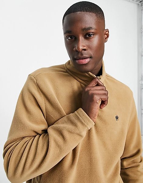 French Connection – Microfleece-Sweatshirt mit Halbreißverschluss in Camel- günstig online kaufen
