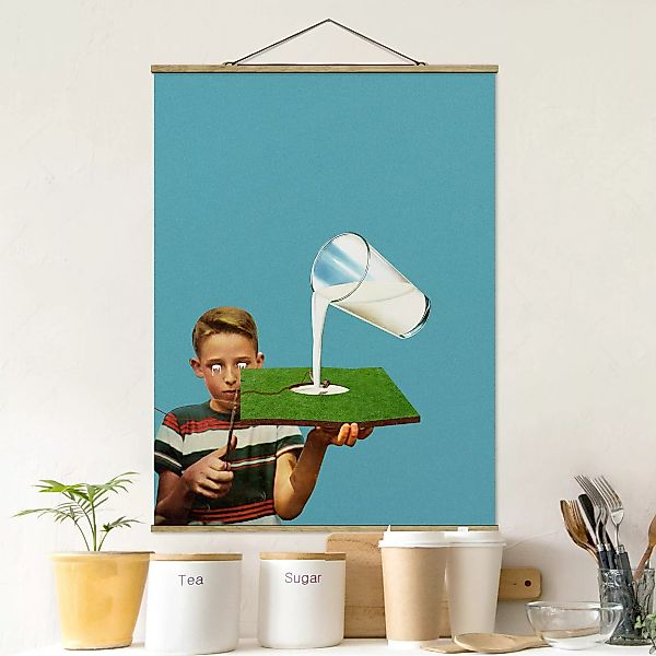 Stoffbild mit Posterleisten Retro Collage - Die Milch günstig online kaufen