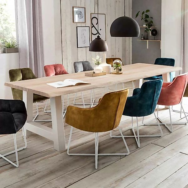 Holztisch Massiv mit Baumkante Platte A Form Gestell günstig online kaufen