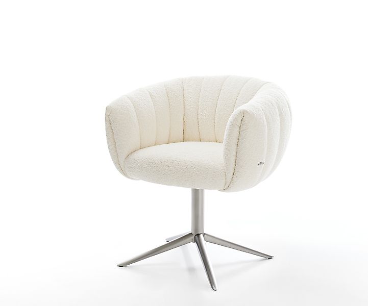 Drehstuhl Jada-Flex Bouclé Weiß Fußkreuz Edelstahl 360° drehbar Wippfunktio günstig online kaufen
