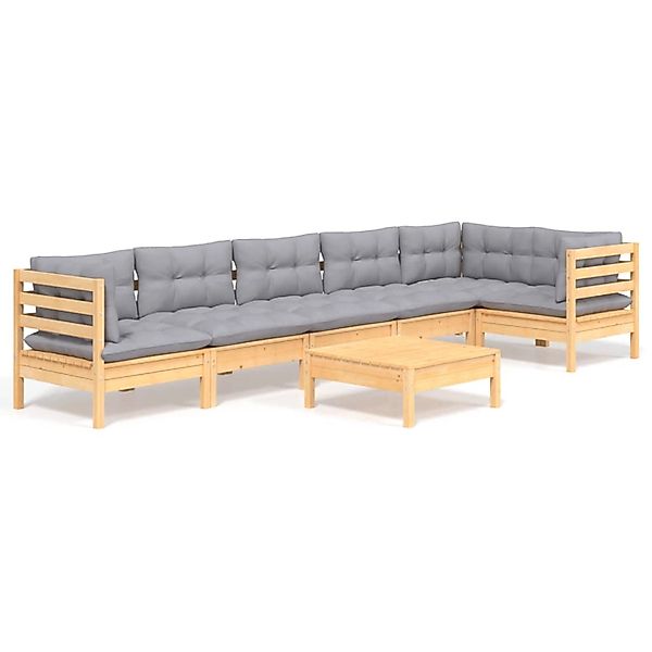 vidaXL 7-Tlg Garten-Lounge-Set mit Grauen Kissen Kiefernholz 3096399 günstig online kaufen