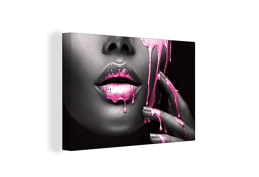 OneMillionCanvasses® Leinwandbild Lippen - Rosa - Schwarz, Fotodruck (1 St) günstig online kaufen