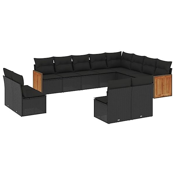 vidaXL 12-Tlg Garten-Sofagarnitur mit Kissen Schwarz Poly Rattan 3228148 günstig online kaufen