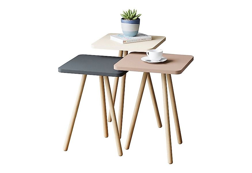 en.casa Beistelltisch, »Hobro« 3er Set Kaffeetisch quadratisch Grau/Weiß/Ro günstig online kaufen