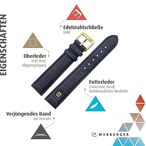 MARBURGER Uhrenarmband 12mm Leder Alligator Prägung günstig online kaufen