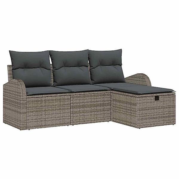 vidaXL Garten-Sofa-Set mit Kissen mit Speicher 4-Tlg Grau Poly Rattan 33603 günstig online kaufen