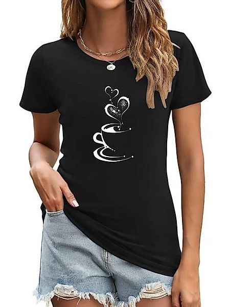 PYL T-Shirt Damen Sommer Casual bequemes T-Shirt mit Kaffee Print Shirts Be günstig online kaufen