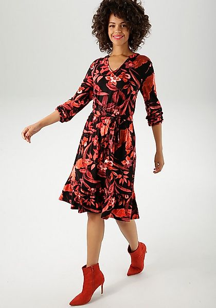 Aniston CASUAL Jerseykleid (mit abnehmbarem Bindeband) mit großflächigen Bl günstig online kaufen