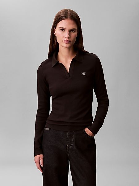 Calvin Klein Jeans Langarmbluse Figurbetonte Passform mit V-Ausschnitt günstig online kaufen