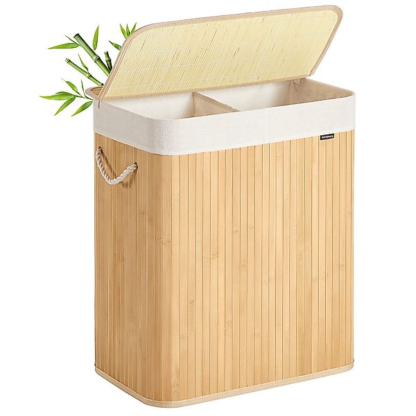 SONGMICS Wäschekorb, aus Bambus, mit 2 günstig online kaufen