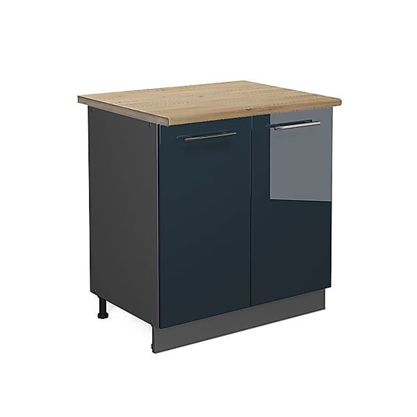 Vicco Spülenunterschrank Fame-Line Dunkelblau Hochglanz 80 cm mit Regal AP günstig online kaufen