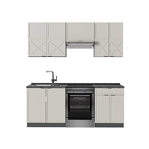 Vicco Fame-Line Küchenzeile GrauBeige/Anthrazit 200 cm AP Anthrazit günstig online kaufen