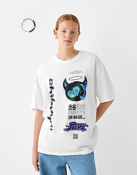Bershka Shirt Bershka Wearable Art Im Boxy-Fit Mit Print Damen Xl Weiss günstig online kaufen