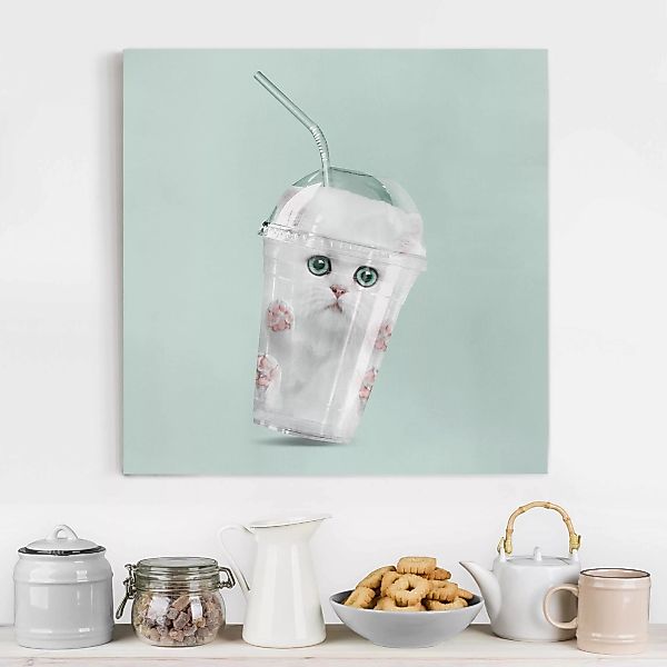 Leinwandbild Küche - Quadrat Shake mit Katze günstig online kaufen
