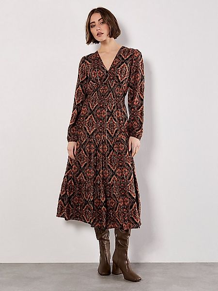 Apricot Druckkleid Midikleid mit Ikatmuster günstig online kaufen