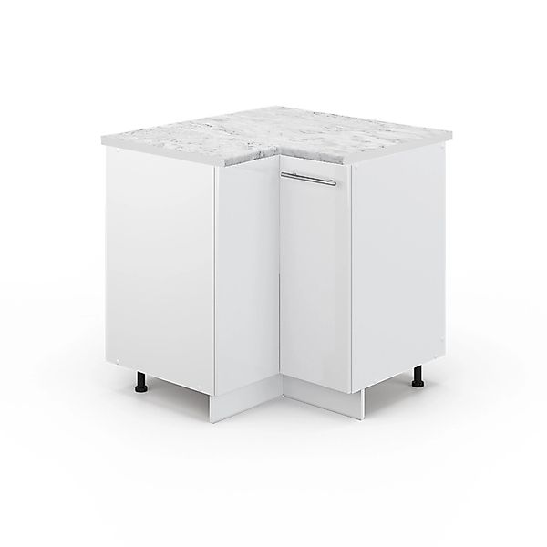 Vicco Eckunterschrank Fame-Line Weiß Hochglanz/Weiß 81 cm AP Marmor günstig online kaufen
