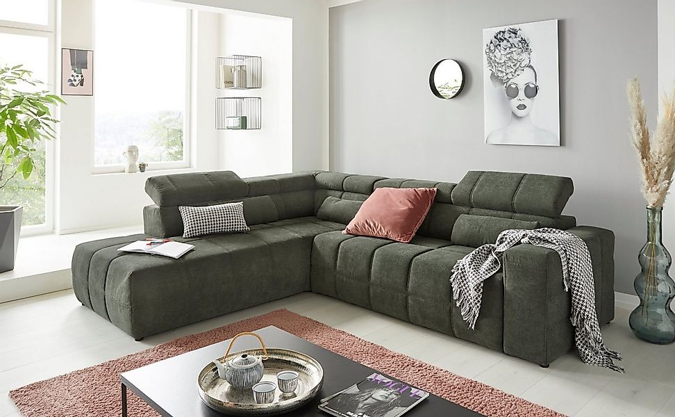 DOMO collection Ecksofa Brandon L-Form, auch in Leder, inklusive Kopfteilve günstig online kaufen