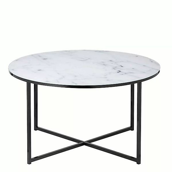 Glastisch in Weiß Hellgrau Marmoroptik Bügelgestell Schwarz günstig online kaufen