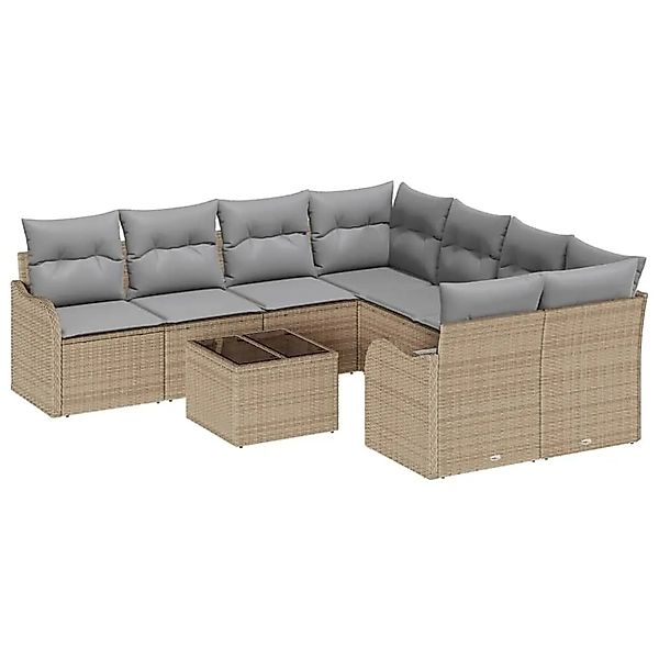vidaXL Gartensofa-set mit Kissen mit Speicher 9-Tlg Beige Poly-Rattan 33456 günstig online kaufen