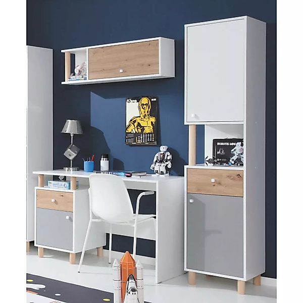 Jugendzimmer Set 3-teilig FAIRFAX-133 mit Schreibtisch in weiß mit Eiche un günstig online kaufen