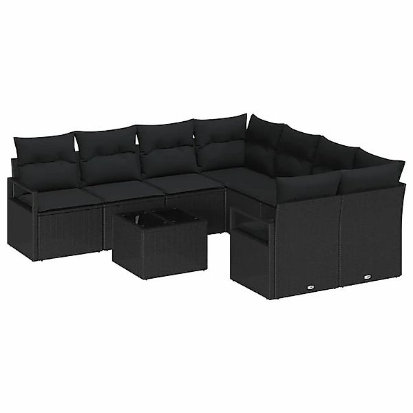 vidaXL Sofa Set mit Kissen 9-Tlg Schwarz Poly-Rattan 3346323 günstig online kaufen