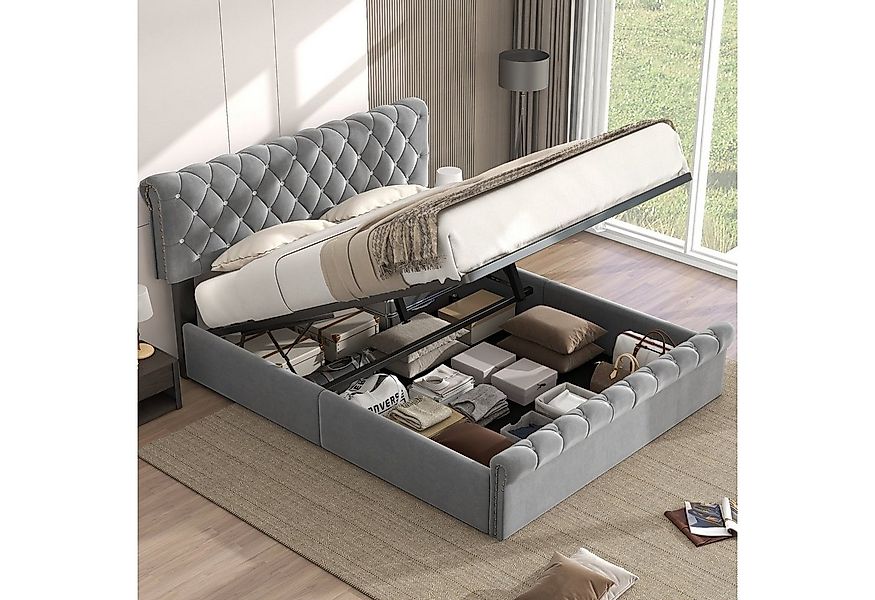 Odikalo Stauraumbett Polsterbett Doppelbett Samt verstellbares Kopfteil 140 günstig online kaufen