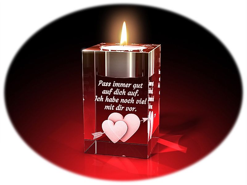 GLASFOTO.COM Teelichthalter Valentinstag, Doppelherz + Pass auf dich auf günstig online kaufen