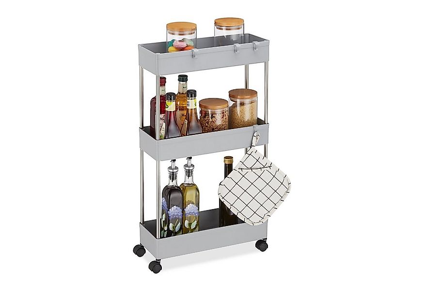 relaxdays Küchenwagen Nischenwagen mit 3 Ebenen, grau günstig online kaufen