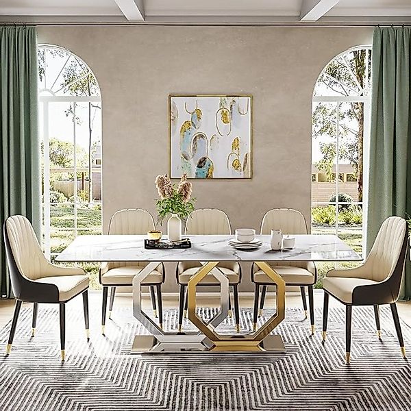 POVISON Esstisch Moderner Weißer Kunstmarmor Küchentisch günstig online kaufen