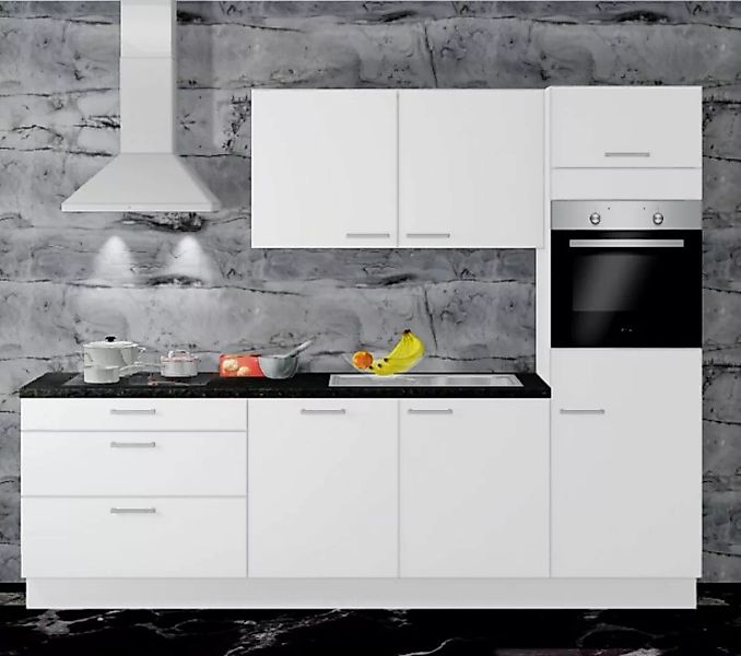Einbauküche MANKALOOK 21 Alpinweiß - Schränke montiert/ Küchenzeile 210 cm günstig online kaufen