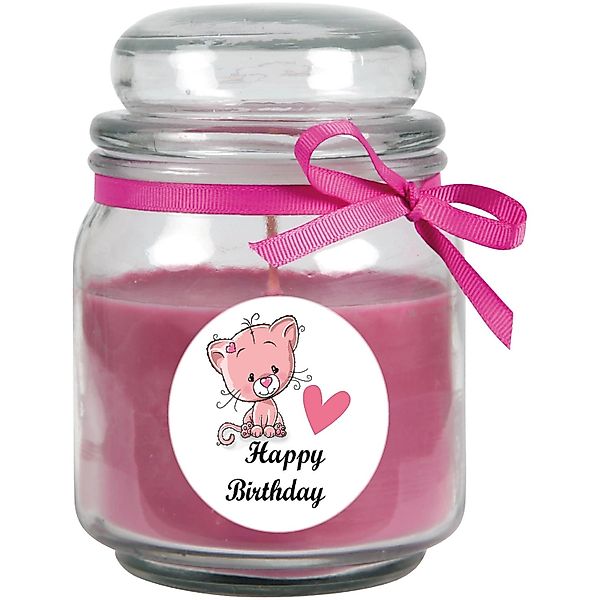 HS Candle Duftkerze & Glas Happy Birthday Bonbon Lavendel Katze günstig online kaufen