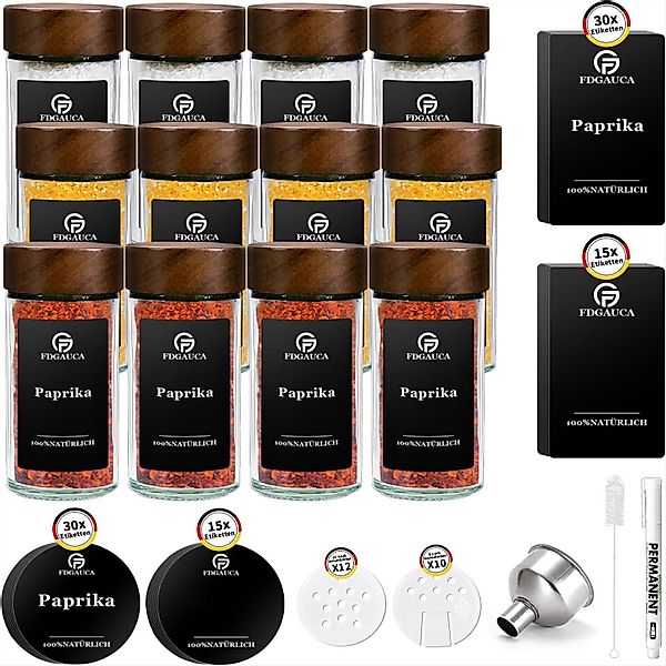 KingLux Gewürzbehälter 12Stk.Gewürzdosen 100ml Glas Gewürzbehälter,Kappen günstig online kaufen